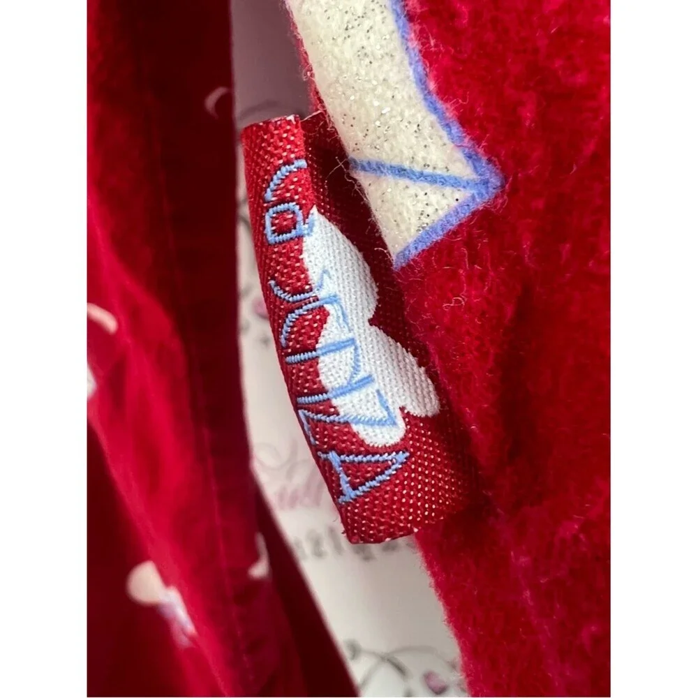 La SENZA shirt sparkly y2k button up Red Pajama Top with Penguin & Butter Print